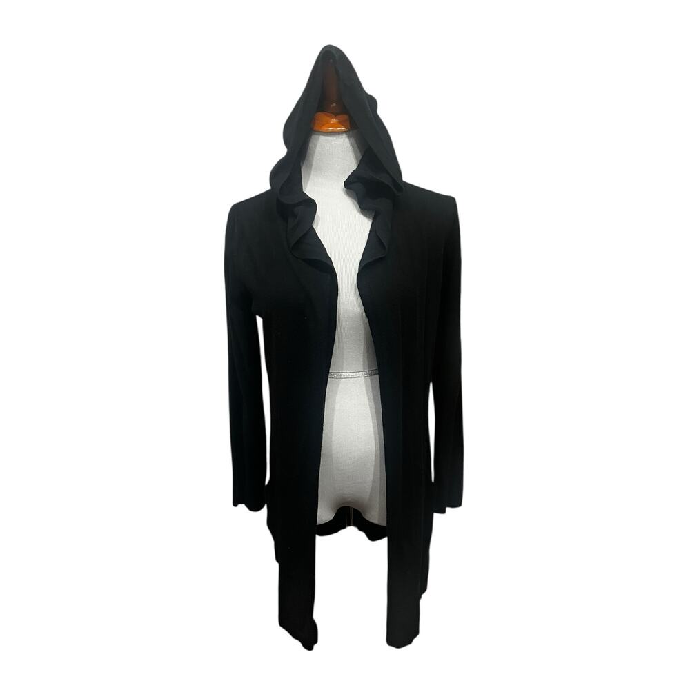 Cyrus Women's Black Long Hooded Open Front Cardigan SIZE Large